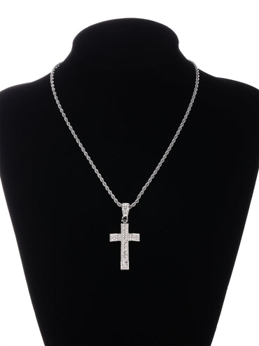 Gothic Hip-hop Punk Cross Zinc Alloy Plating Inlay Rhinestones 18k Gold Plated Men's Pendant Necklace