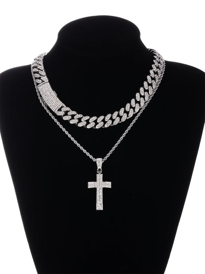 Gothic Hip-hop Punk Cross Zinc Alloy Plating Inlay Rhinestones 18k Gold Plated Men's Pendant Necklace