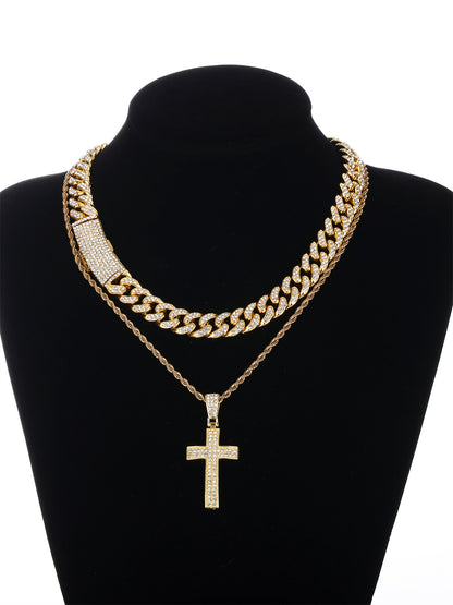 Gothic Hip-hop Punk Cross Zinc Alloy Plating Inlay Rhinestones 18k Gold Plated Men's Pendant Necklace