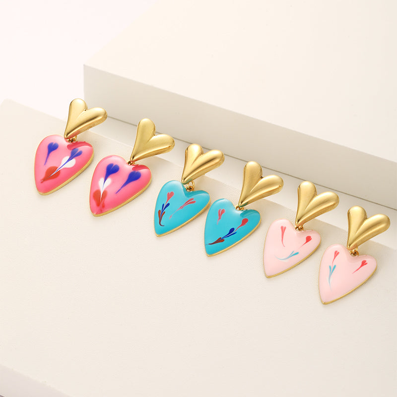 1 Pair Cute Sweet Heart Shape Plating Stainless Steel 18k Gold Plated Drop Earrings