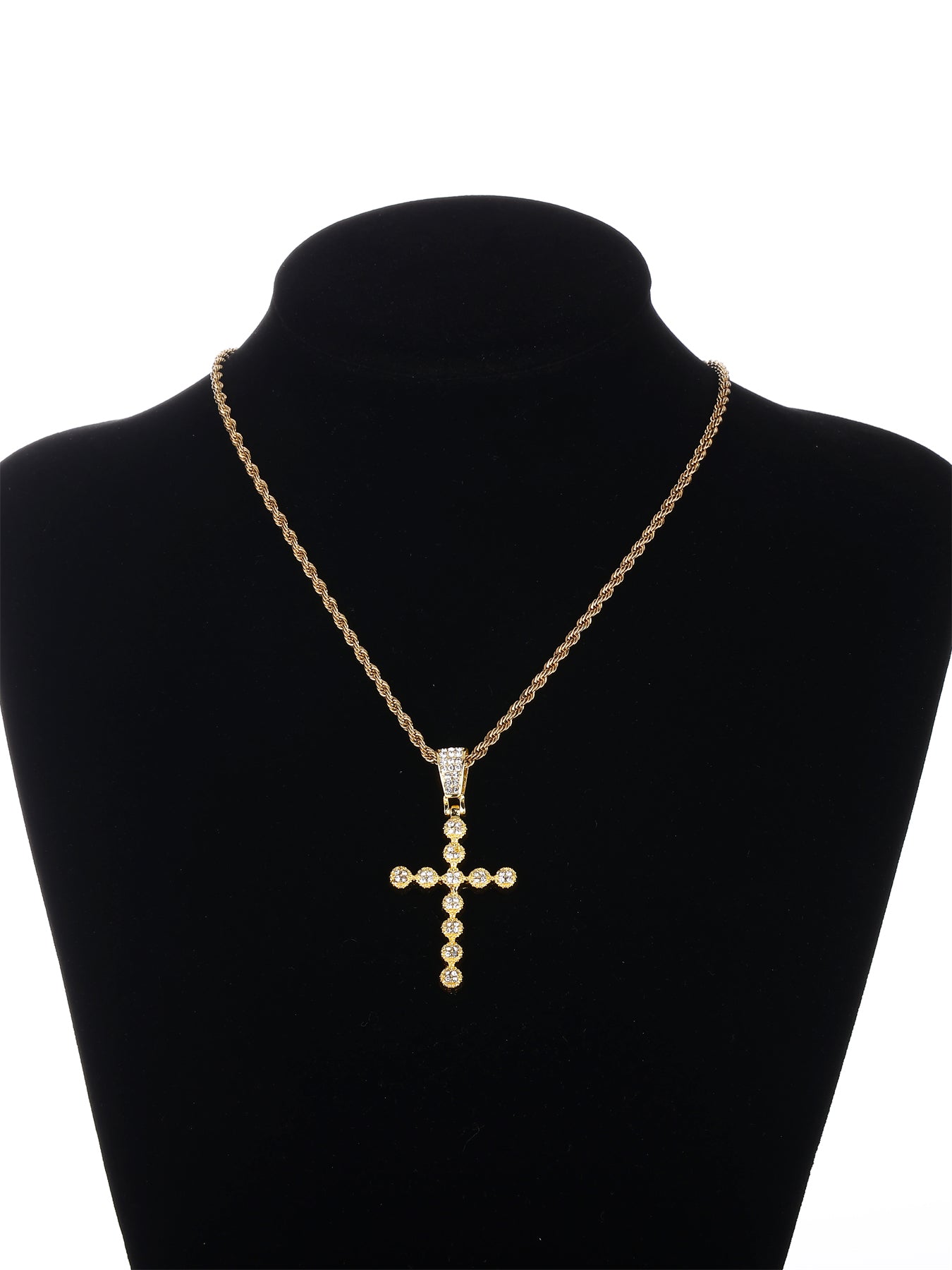 Gothic Hip-hop Punk Cross Zinc Alloy Plating Inlay Rhinestones 18k Gold Plated Men's Pendant Necklace