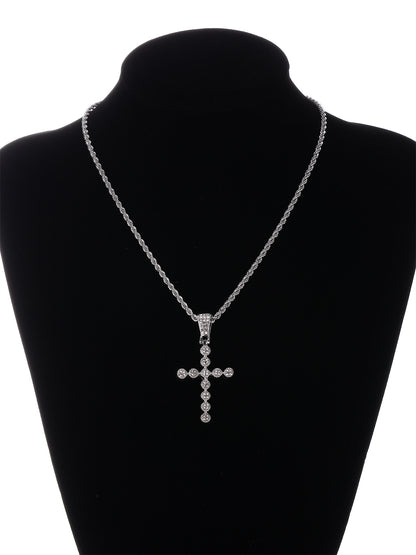 Gothic Hip-hop Punk Cross Zinc Alloy Plating Inlay Rhinestones 18k Gold Plated Men's Pendant Necklace