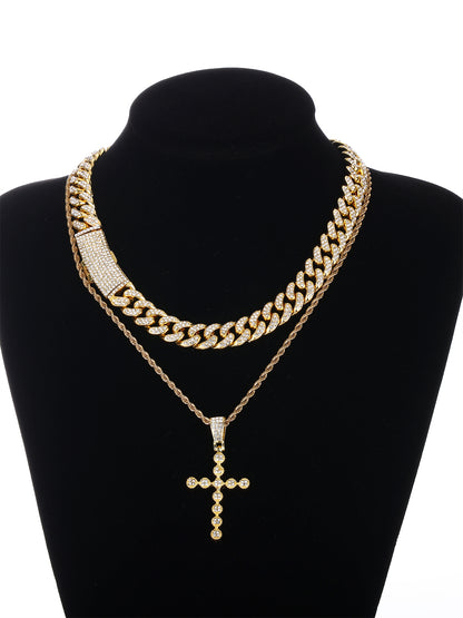 Gothic Hip-hop Punk Cross Zinc Alloy Plating Inlay Rhinestones 18k Gold Plated Men's Pendant Necklace