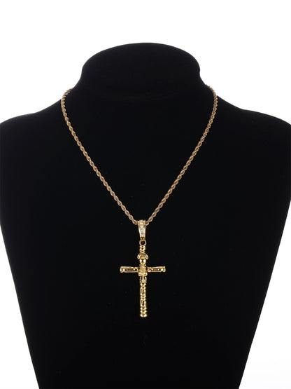 Gothic Hip-hop Punk Cross Zinc Alloy Plating Inlay Rhinestones 18k Gold Plated Men's Pendant Necklace