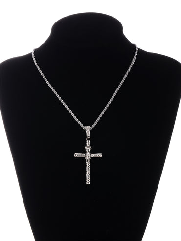 Gothic Hip-hop Punk Cross Zinc Alloy Plating Inlay Rhinestones 18k Gold Plated Men's Pendant Necklace