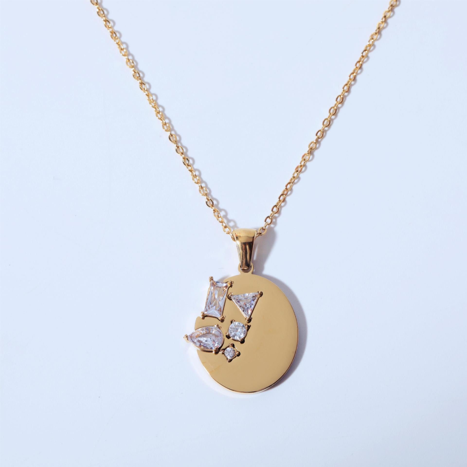 Wholesale Simple Style Solid Color Titanium Steel Plating Inlay 18k Gold Plated Gold Plated Zircon Pendant Necklace