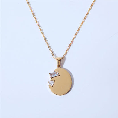 Wholesale Simple Style Solid Color Titanium Steel Plating Inlay 18k Gold Plated Gold Plated Zircon Pendant Necklace