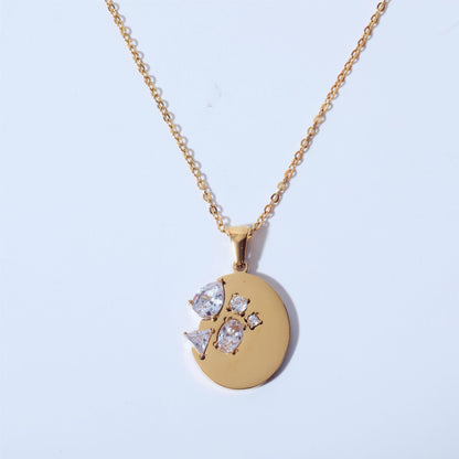 Wholesale Simple Style Solid Color Titanium Steel Plating Inlay 18k Gold Plated Gold Plated Zircon Pendant Necklace