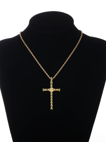 Gothic Hip-hop Punk Cross Zinc Alloy Plating Inlay Rhinestones 18k Gold Plated Men's Pendant Necklace