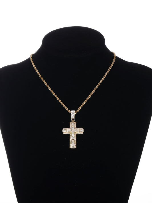 Gothic Hip-hop Punk Cross Zinc Alloy Plating Inlay Rhinestones 18k Gold Plated Men's Pendant Necklace