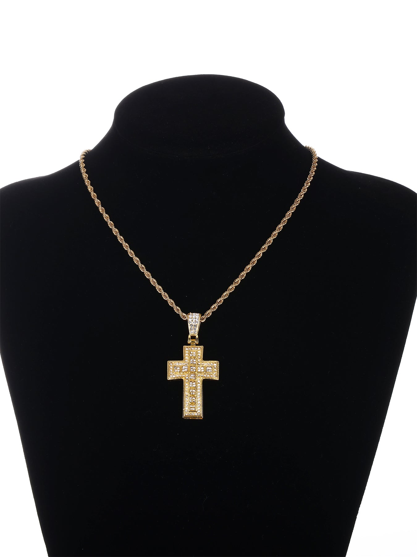 Gothic Hip-hop Punk Cross Zinc Alloy Plating Inlay Rhinestones 18k Gold Plated Men's Pendant Necklace