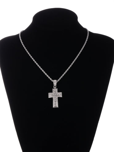 Gothic Hip-hop Punk Cross Zinc Alloy Plating Inlay Rhinestones 18k Gold Plated Men's Pendant Necklace