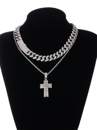 Gothic Hip-hop Punk Cross Zinc Alloy Plating Inlay Rhinestones 18k Gold Plated Men's Pendant Necklace