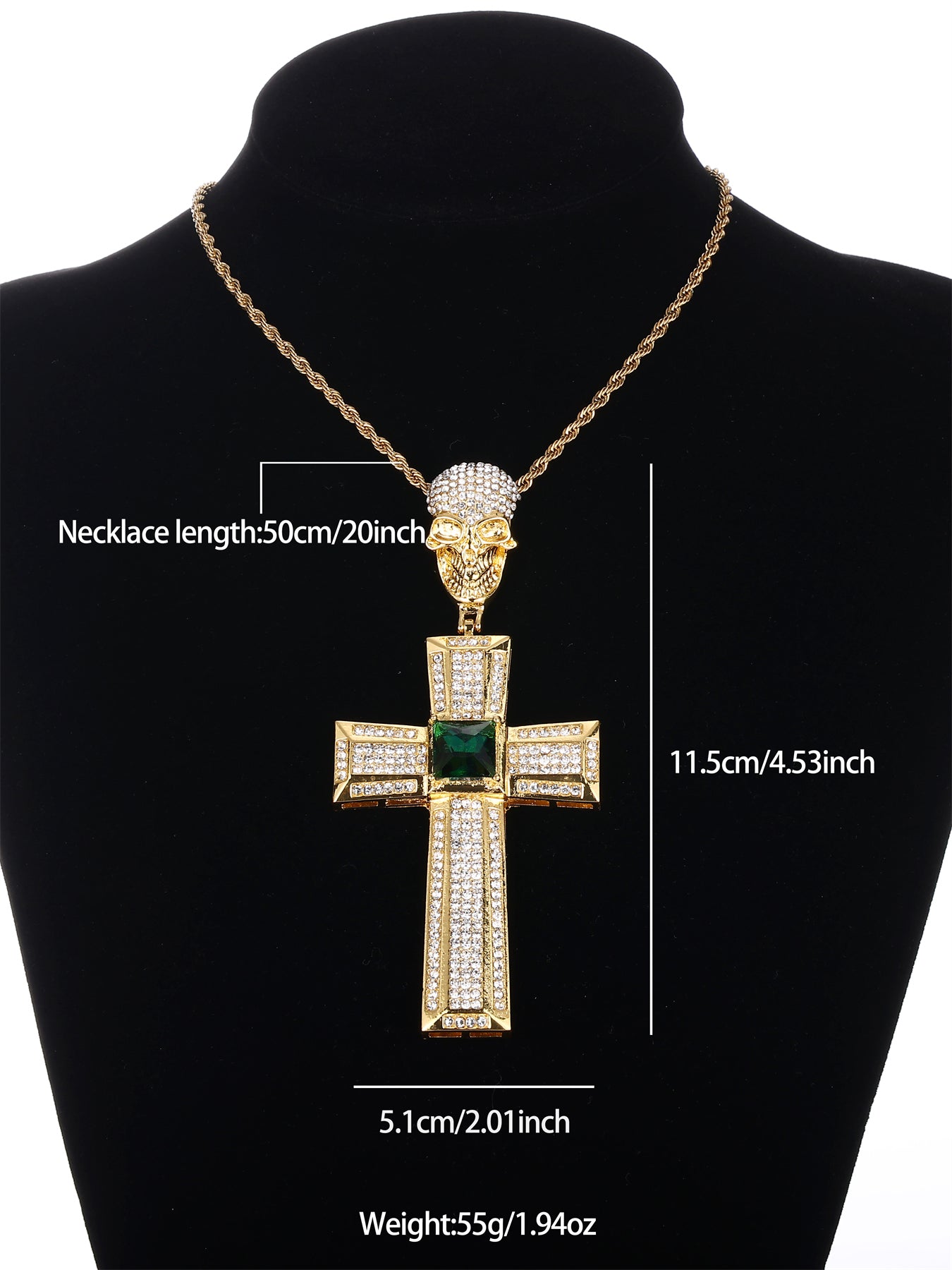 Hip-hop Punk Cross Zinc Alloy Plating Inlay Rhinestones 18k Gold Plated Men's Pendant Necklace