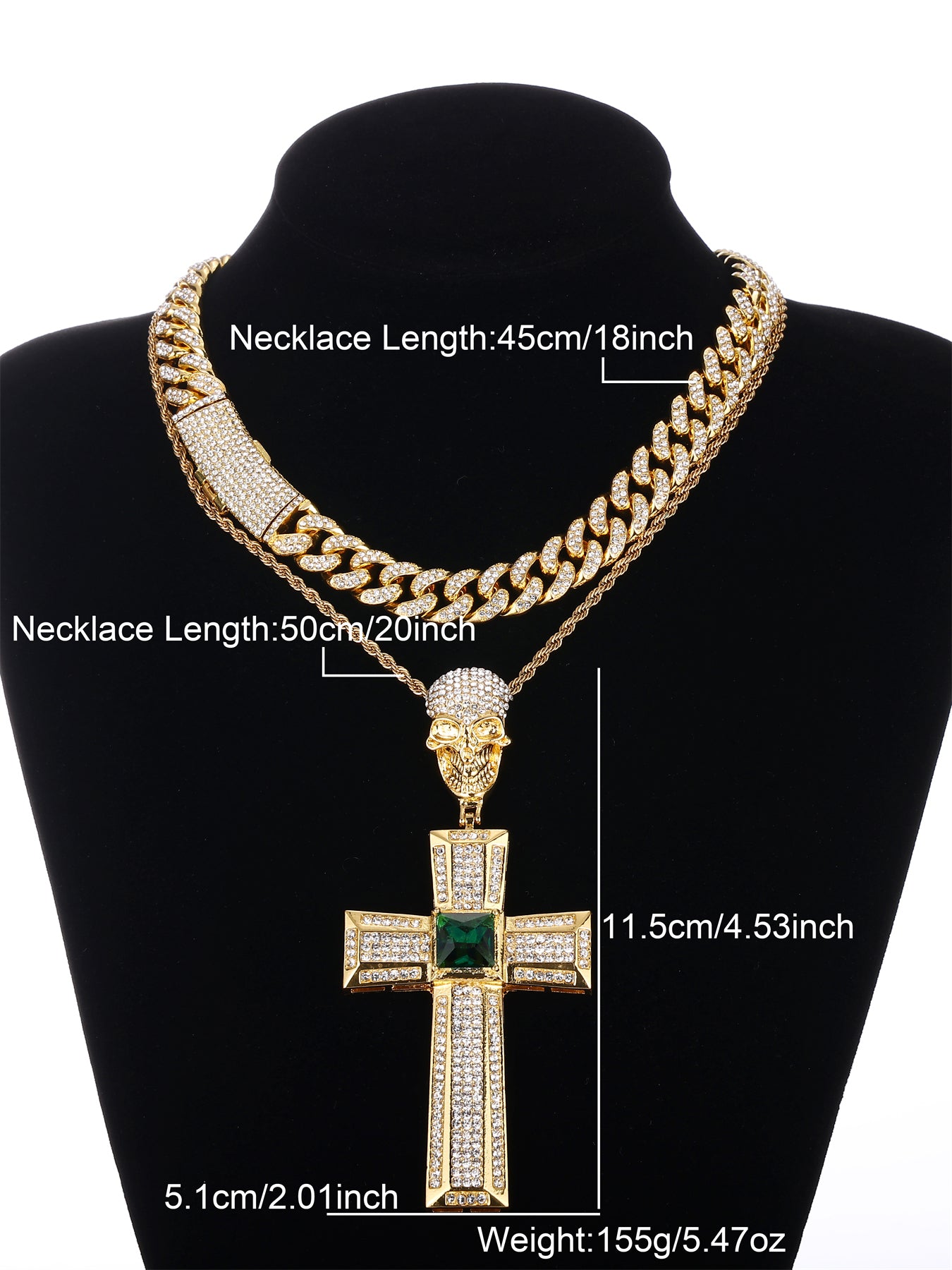 Hip-hop Punk Cross Zinc Alloy Plating Inlay Rhinestones 18k Gold Plated Men's Pendant Necklace