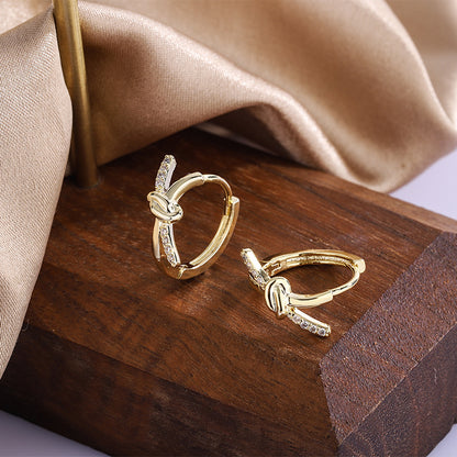 1 Pair Vintage Style Geometric Knot Plating Inlay Copper Zircon Ear Studs