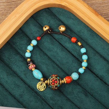 Retro Geometric Flower Alloy Natural Stone Unisex Nepal Bracelets