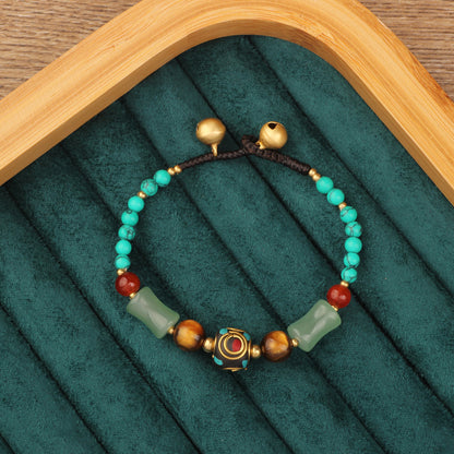 Retro Geometric Flower Alloy Natural Stone Unisex Nepal Bracelets