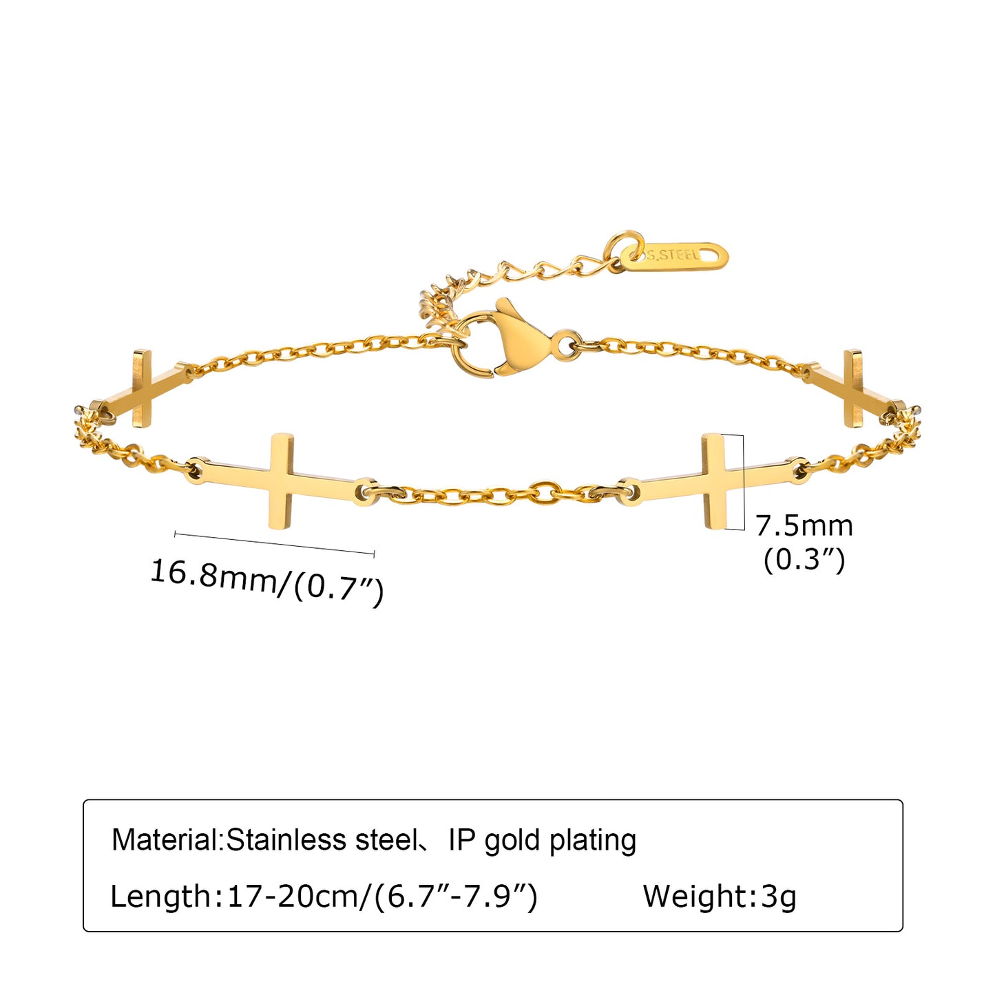 Wholesale Sweet Simple Style Cross Electrocardiogram Heart Shape Stainless Steel Plating Inlay 18k Gold Plated Zircon Bracelets