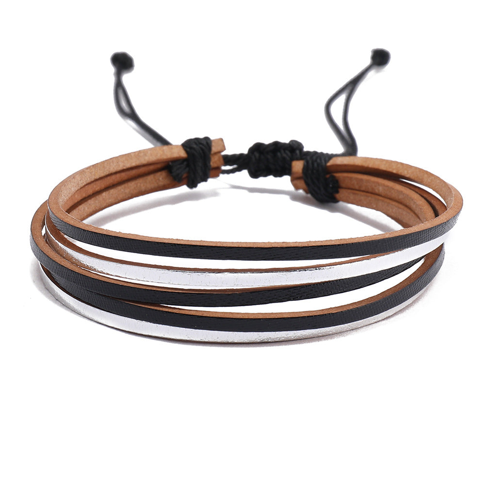 Bohemian Geometric Color Block Leather Rope Wax Line Handmade Women's Bracelets