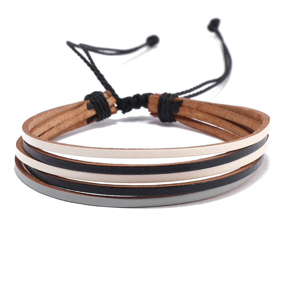 Bohemian Geometric Color Block Leather Rope Wax Line Handmade Women's Bracelets