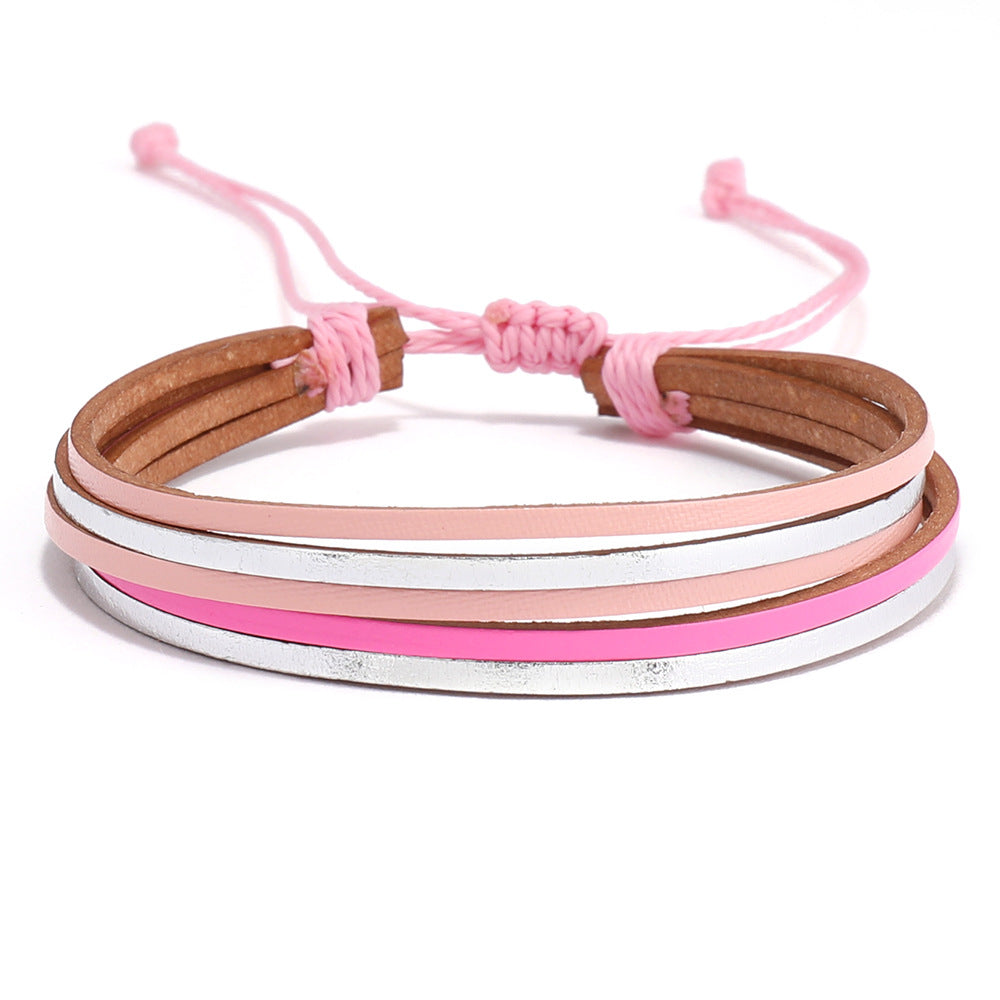 Bohemian Geometric Color Block Leather Rope Wax Line Handmade Women's Bracelets