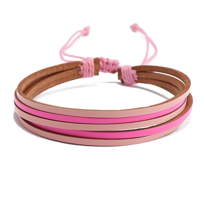 Bohemian Geometric Color Block Leather Rope Wax Line Handmade Women's Bracelets