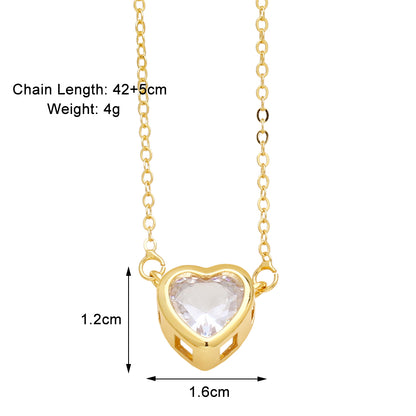 Simple Style Streetwear Heart Shape Copper Plating Inlay Zircon 18k Gold Plated Pendant Necklace