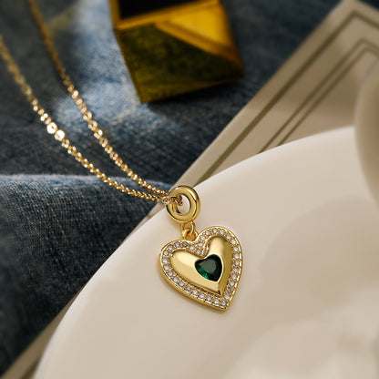 Simple Style Commute Heart Shape Copper Plating Inlay Zircon 18k Gold Plated Pendant Necklace