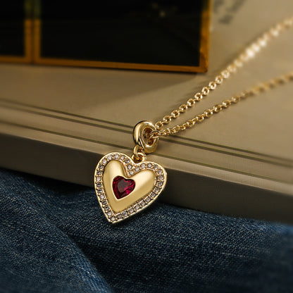 Simple Style Commute Heart Shape Copper Plating Inlay Zircon 18k Gold Plated Pendant Necklace