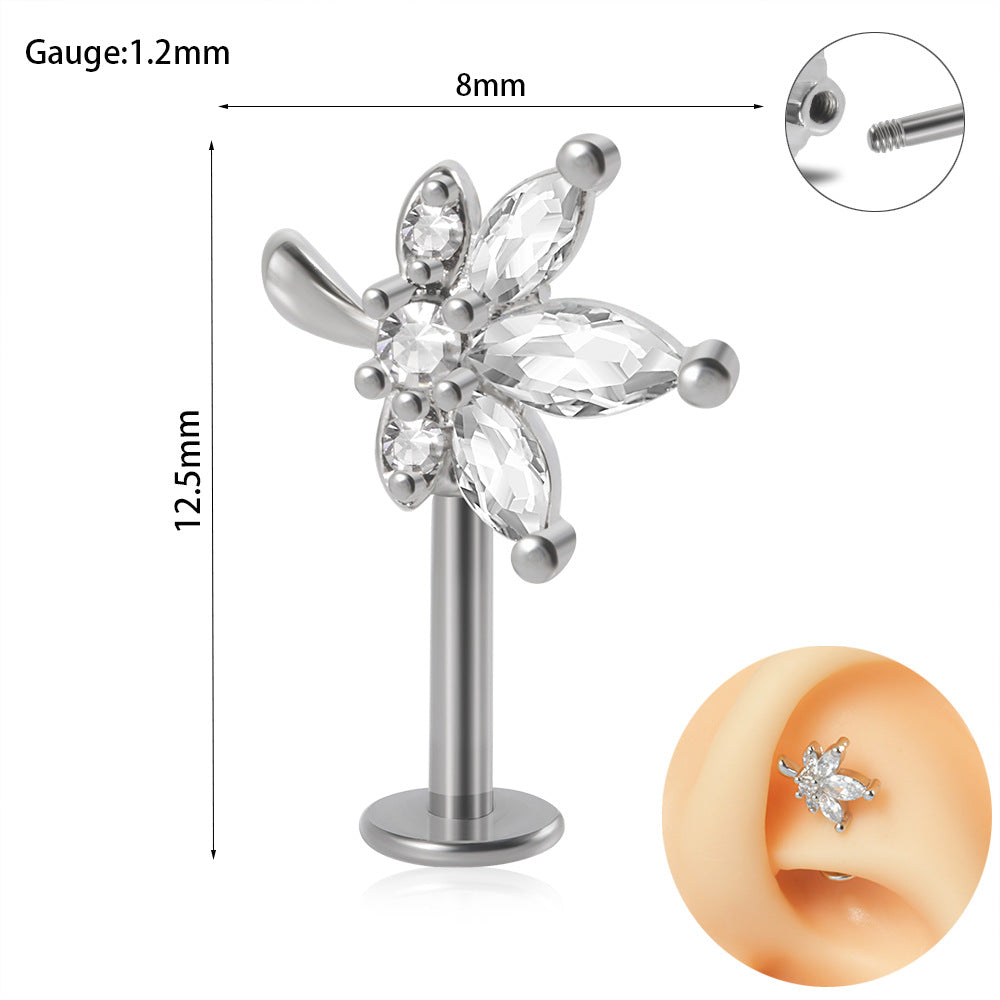 1 Piece Elegant Glam Flower Inlay Stainless Steel Copper Zircon Ear Studs