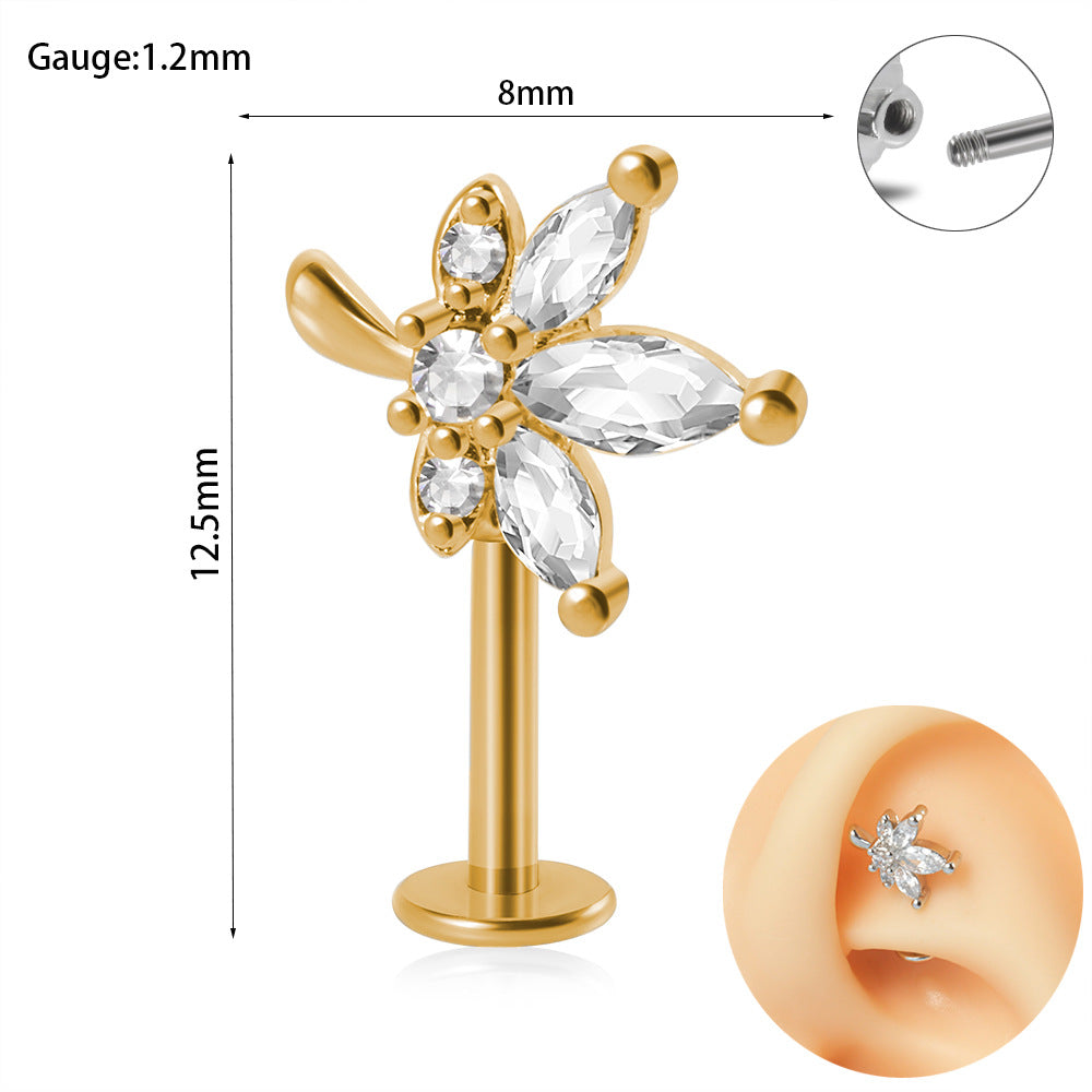 1 Piece Elegant Glam Flower Inlay Stainless Steel Copper Zircon Ear Studs