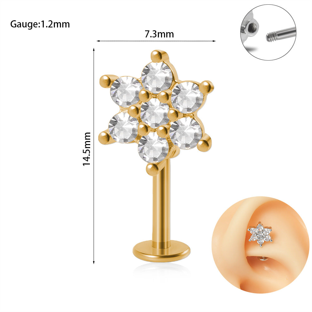 1 Piece Elegant Glam Flower Inlay Stainless Steel Copper Zircon Ear Studs