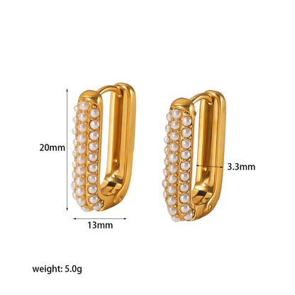 1 Pair Vintage Style Square Rectangle Polishing Plating Inlay Stainless Steel Pearl Zircon 18k Gold Plated Ear Studs