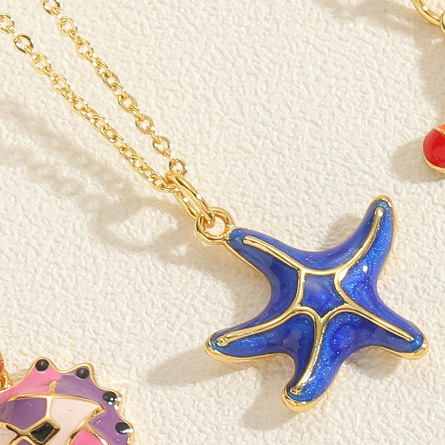 Beach Commute Starfish Copper 14k Gold Plated Zircon Pendant Necklace In Bulk