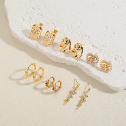 1 Pair Elegant Simple Style Leaves Plating Inlay Copper Zircon 14k Gold Plated Ear Studs