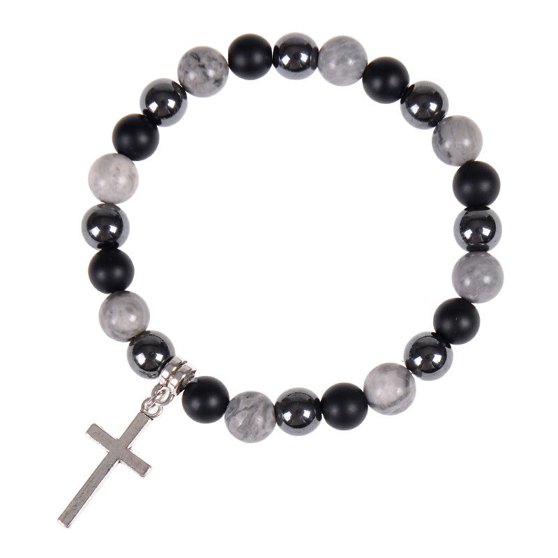 Retro Cross Natural Stone Men'S Bracelets