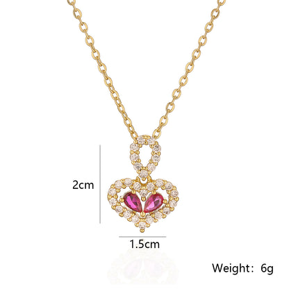 Simple Style Commute Heart Shape Copper Plating Inlay Zircon 18k Gold Plated Pendant Necklace