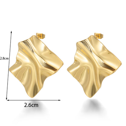 1 Pair Simple Style C Shape Plating Pleated Stainless Steel 18k Gold Plated Ear Studs