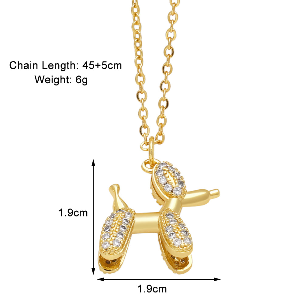 Simple Style Dog Copper Plating Inlay Zircon 18k Gold Plated Pendant Necklace