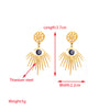 1 Pair Retro Pentagram Round Eye Inlay Titanium Steel Pearl Zircon Gold Plated Drop Earrings