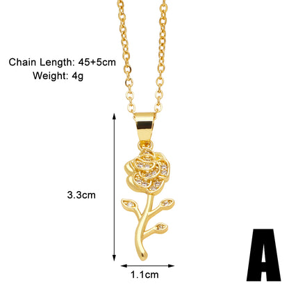 Simple Style Flower Copper Plating Inlay Zircon 18k Gold Plated Pendant Necklace