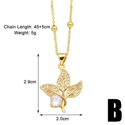 Simple Style Flower Copper Plating Inlay Zircon 18k Gold Plated Pendant Necklace