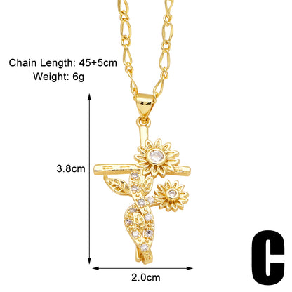 Simple Style Flower Copper Plating Inlay Zircon 18k Gold Plated Pendant Necklace