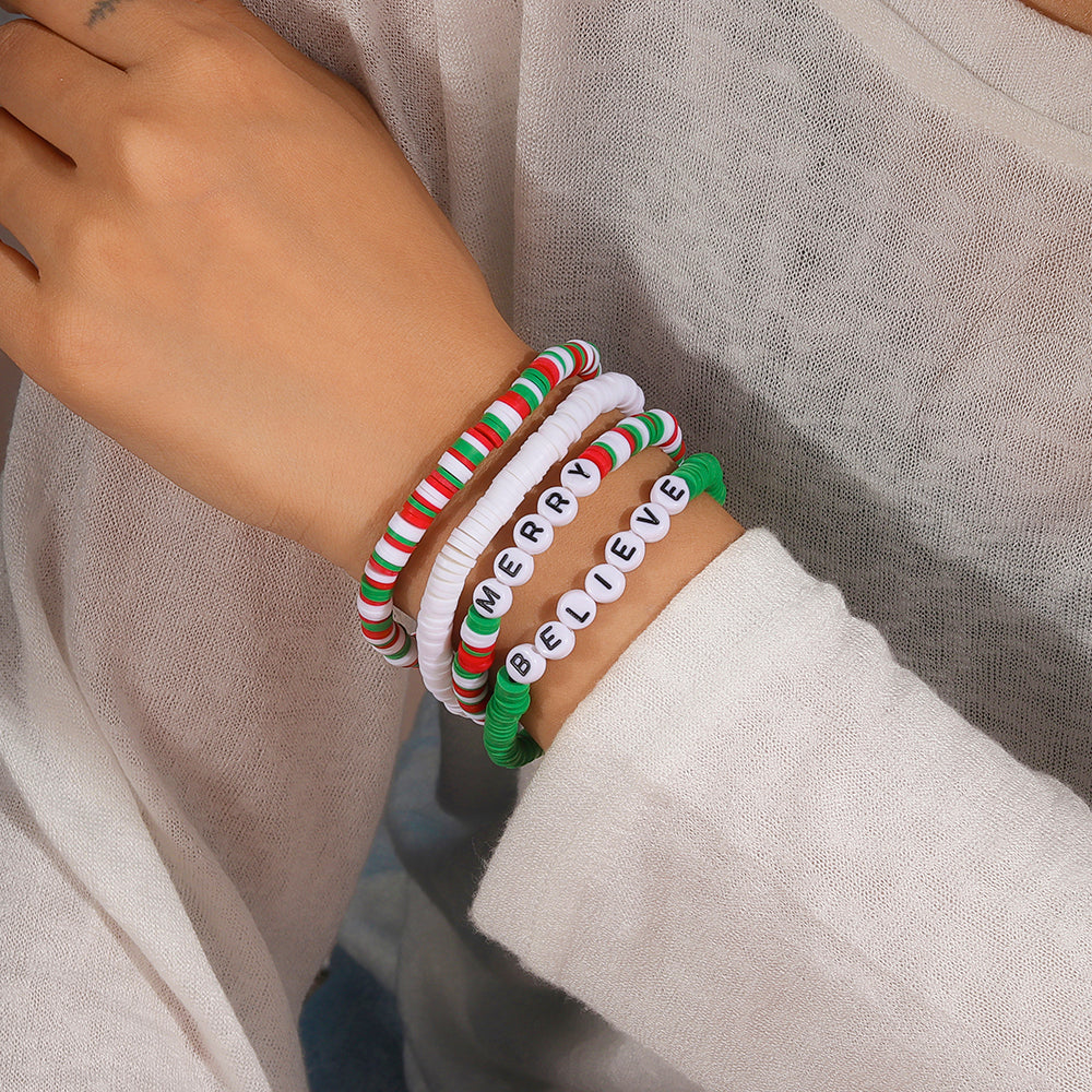 Casual Letter Soft Clay Beaded Christmas Women's Bracelets