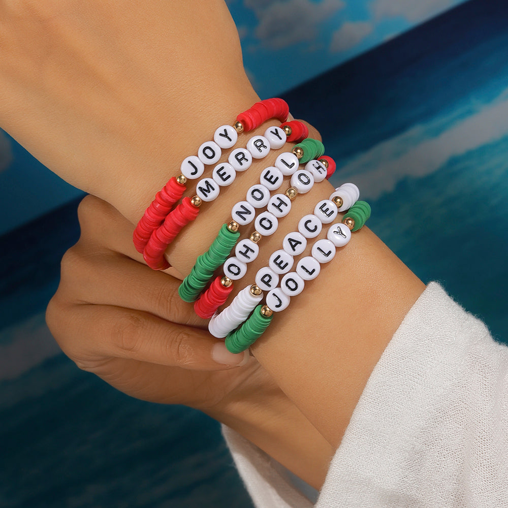 Casual Letter Soft Clay Beaded Christmas Women's Bracelets