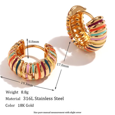 1 Pair Vintage Style Color Block Enamel Plating Stainless Steel 18k Gold Plated Earrings