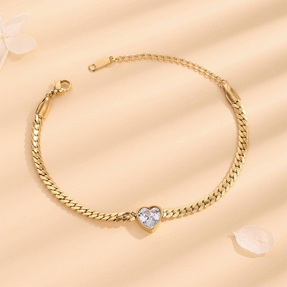 Casual Elegant Simple Style Heart Shape Titanium Steel Plating Inlay Rhinestones 18k Gold Plated Bracelets