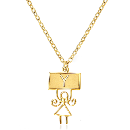 Ig Style Cute Vintage Style Cartoon Character Letter Stainless Steel Plating 18k Gold Plated Pendant Necklace