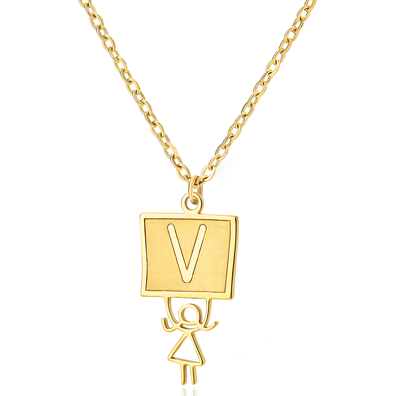 Ig Style Cute Vintage Style Cartoon Character Letter Stainless Steel Plating 18k Gold Plated Pendant Necklace